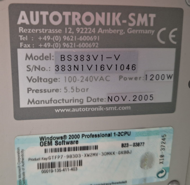 Pick&Place Autotronik model: BS383V1-V SMT 383N1V16V1046